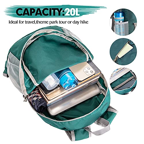 ZOMAKE Mochila Plegable Ligera 20L, Mochilas Pequeñas para Hombre Mujer, Mochilas Compacta para Viajar Senderismo(Verde Oscuro)