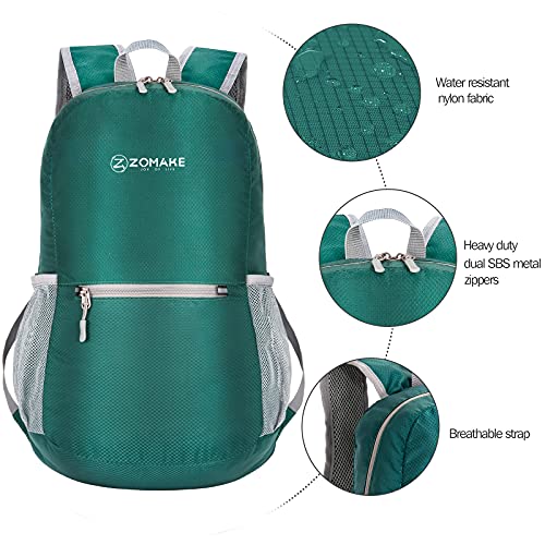 ZOMAKE Mochila Plegable Ligera 20L, Mochilas Pequeñas para Hombre Mujer, Mochilas Compacta para Viajar Senderismo(Verde Oscuro)