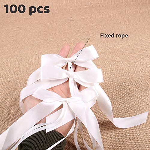 ZoneYan Lazos para Antena de Boda, 100 Piezas Lazo de Antena para Coche de Boda, Coche Lazos, Satén Cinta Boda Lazos, a Mano Cinta de Satén para Antena de Coche, Boda, Celebración - Blanco