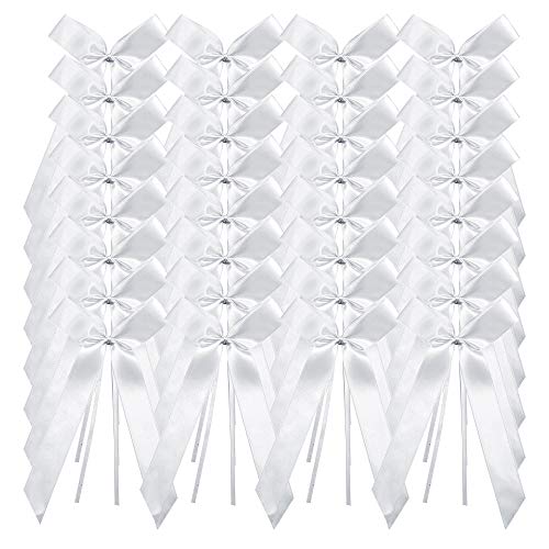 ZoneYan Lazos para Antena de Boda, 100 Piezas Lazo de Antena para Coche de Boda, Coche Lazos, Satén Cinta Boda Lazos, a Mano Cinta de Satén para Antena de Coche, Boda, Celebración - Blanco