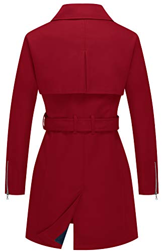 ZSHOW Gabardina para Mujer Chaqueta con Solapa de Tormenta Abrigo con Charreteras en Los Hombros con Cinturón Abrigos con Cierre de Botón Cruzado a Prueba de Viento Mujer Rojo Medium
