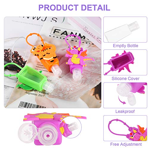 ZStarlite 6 Botellas de Viaje Niños de Silicona Mini de 30ML con Llavero de Plástico a Prueba de Fugas de Dibujos Animados Rellenable Contenedor para Escuela, Viajar y Uso Diario(Dinosaurio)