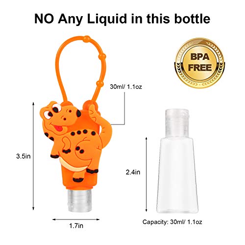 ZStarlite 6 Botellas de Viaje Niños de Silicona Mini de 30ML con Llavero de Plástico a Prueba de Fugas de Dibujos Animados Rellenable Contenedor para Escuela, Viajar y Uso Diario(Dinosaurio)