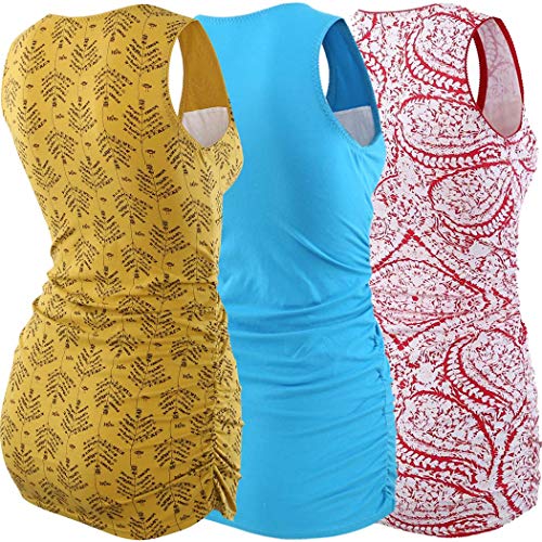 ZUMIY Camisa lactancia de maternidad para embarazadas con tanque de doble capa de algodón con cuello en V y cintura fruncida [Pequeño - Rojo + amarillo + azul lago / paq. De 3]