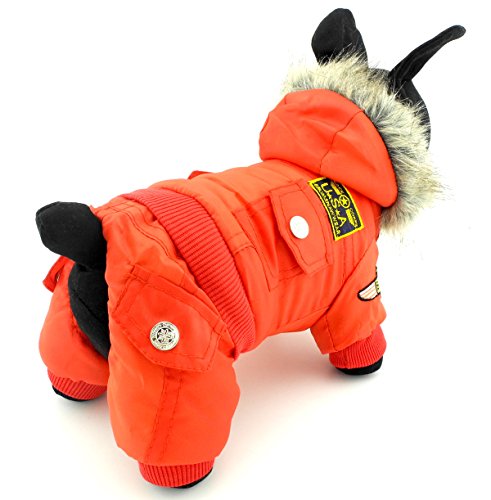 ZUNEA Airman pequeño Perro Mono de Invierno con Capucha de Lana Resistente al Agua Caliente Mascota Abrigo de Perrito Chaqueta de esquí Traje de Neopreno Chihuahua Ropa Trajes Rojo Xsmall