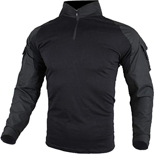 zuoxiangru Camiseta de Combate táctica para Hombres, Camisa Multicam Transpirable Ripstop para Caza Militar Airsoft (Negro, Tag 3XL)