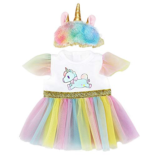 ZWOOS Ropa para Muñecas bebé, Vestido de Unicornio con Diadema para 18" Muñecas (40-45 cm)