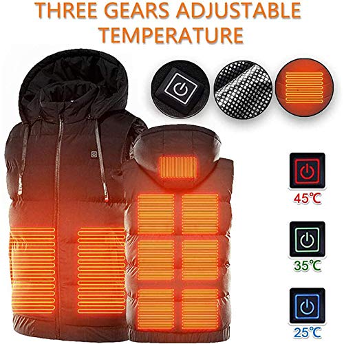 ZYQDRZ Abrigo con Capucha CáLido para El Cuerpo Recargable, Chaleco Ligero con CalefaccióN, ConduccióN Y Caza En Motocicleta Al Aire Libre,Negro,6XL