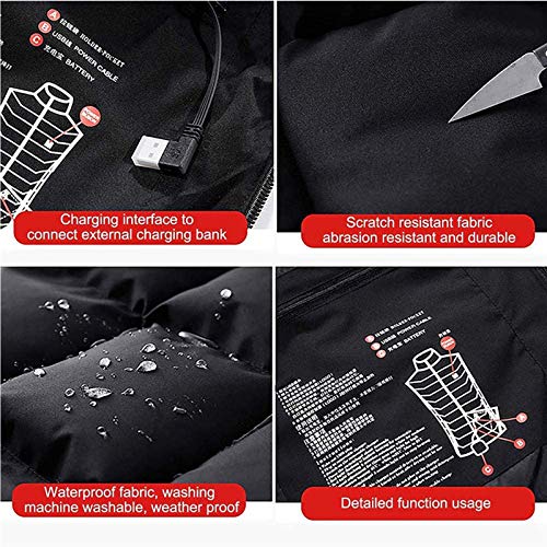 ZYQDRZ Abrigo con Capucha CáLido para El Cuerpo Recargable, Chaleco Ligero con CalefaccióN, ConduccióN Y Caza En Motocicleta Al Aire Libre,Negro,6XL