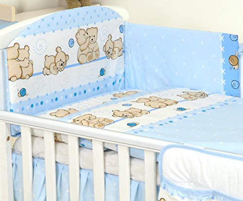 10 Piezas Juego de Ropa de Cama para Maxi Cuna Bebé 140 x 70 cm Edredón Dose, Protector Azul de Peluche