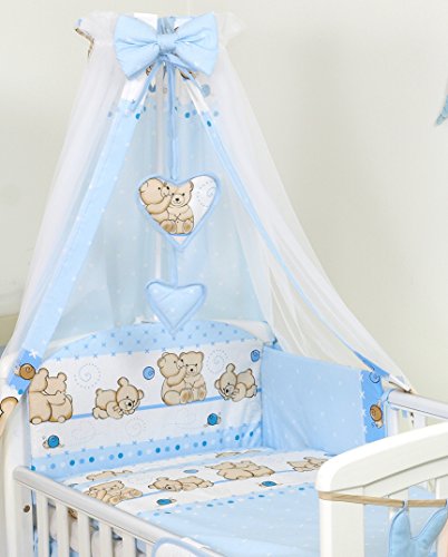 10 Piezas Juego de Ropa de Cama para Maxi Cuna Bebé 140 x 70 cm Edredón Dose, Protector Azul de Peluche