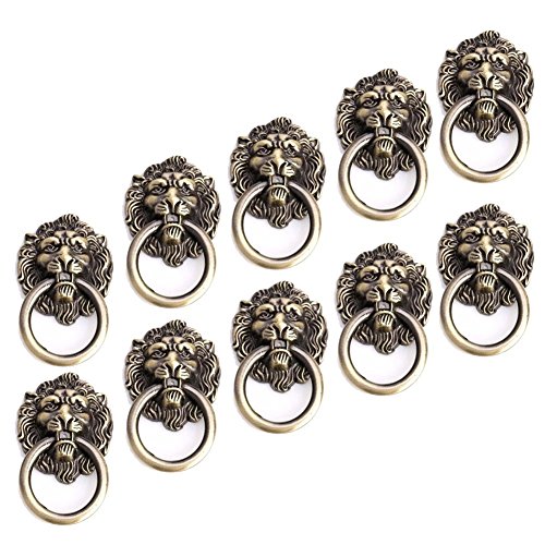 10 pomos de armario de bronce antiguo con tiradores de cajón para puerta, perilla, armario, tirones de dibujos animados, cabeza de león