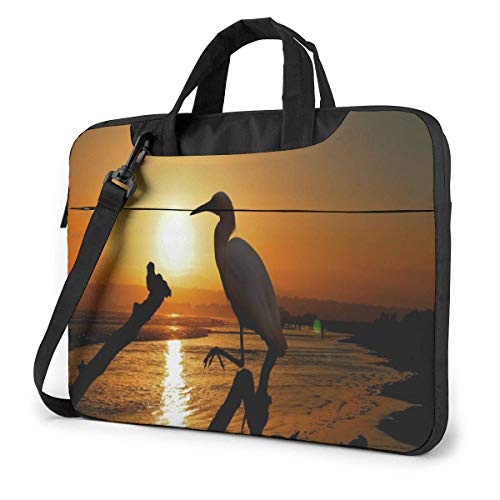 15.6 Inch Funda Bandolera Maletín para Portátil Maletín de Hombro para Negocio Viaje Garceta Blanca sobre el Agua en la Playa de Malibu en Agosto