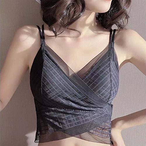 2021 New Sexy Sling Breast Wrap Chest Lace Crossable Underwear Camisole Vest Thin Slim Beautiful Back Adjustable Easy Wear (Black)