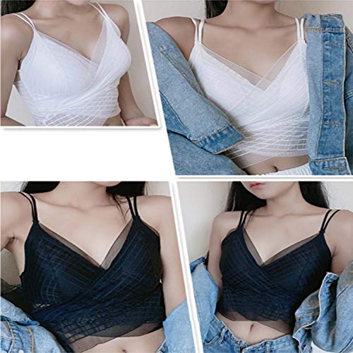 2021 New Sexy Sling Breast Wrap Chest Lace Crossable Underwear Camisole Vest Thin Slim Beautiful Back Adjustable Easy Wear (Black)