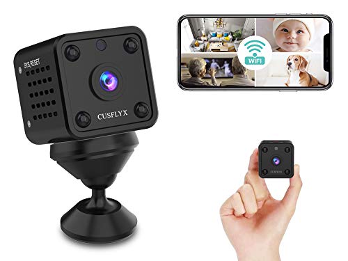 [ 2021 Upgrade ] Cámaras Espía- CUSFLYX 1080P WIFI Full HD Mini Cámara Vigilancia Niñera Mascotas Deportes Garaje IR Visión Nocturna 150ºGran Angular Detección de Movimiento Video Remoto Android y IOS