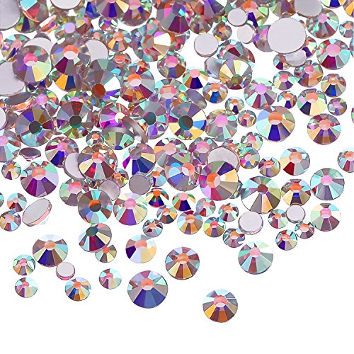 3456 Cristales AB de Uña Diamantes de Imitación de Arte de Uña Cuentas Redondas Gemas Planas Piedras 6 Tamaños para Artesanía Maquillaje de Ojo Ropa Zapatos (Cristal AB, Mezclados SS4 5 6 8 10 12) 