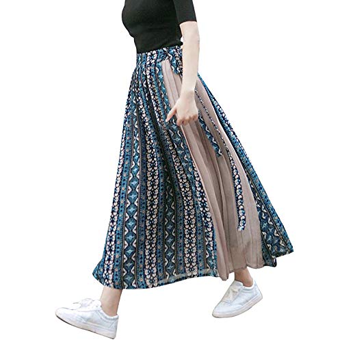 35% de Descuento Moda Mujer Gasa Estampado Patchwork Vendaje Wrap Falda Plisada Falda Larga