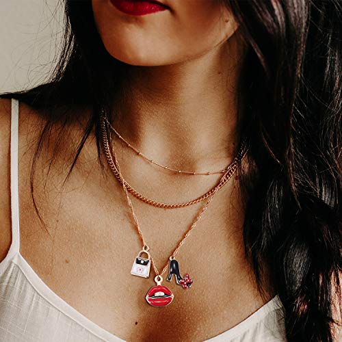 40 Piezas Dijes Para Pulseras Encantos de Esmalte Mixtos de Maquillaje Colgantes Coloridos de Manualidades Bricolaje Dijes de Lápiz Labial Labio Bolsa Sombrero Gato Zapatos Vestido para Joyería Mujer