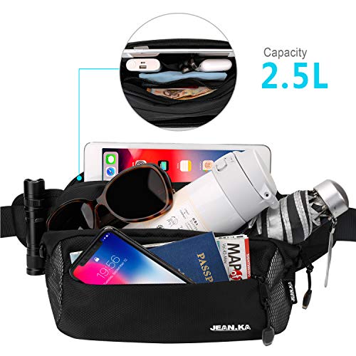 4UMOR Riñonera Mujer y Hombre, Bolsos Mujer Bandolera Hombre Impermeable Bolsa de Pecho con Gran Capacidad Cabe Botella de Agua Bolsa de Hombro Negra Nylon con Bolsillos para Viaje y Excursion