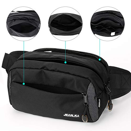 4UMOR Riñonera Mujer y Hombre, Bolsos Mujer Bandolera Hombre Impermeable Bolsa de Pecho con Gran Capacidad Cabe Botella de Agua Bolsa de Hombro Negra Nylon con Bolsillos para Viaje y Excursion