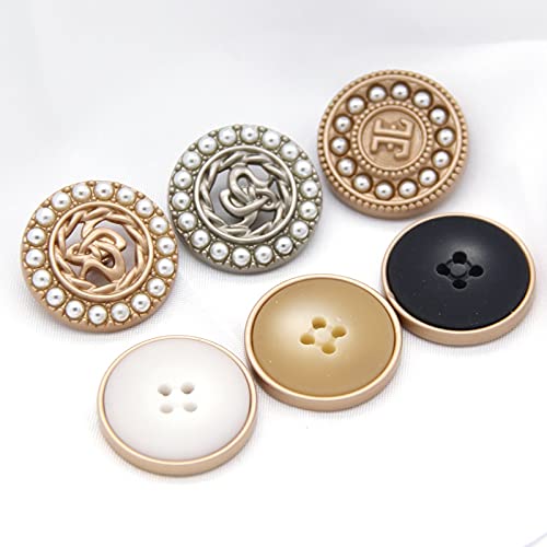 6 uds Botones de Abrigo de Metal Dorado con Perlas de imitación para Mujer, Ropa Decorativa, Botones Grandes Vintage, Accesorios de Costura al por Mayor