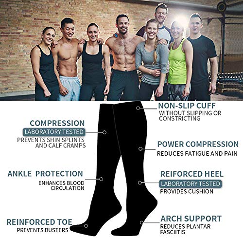 8 pares de calcetines de compresión para mujeres y hombres (15 – 20 mmHg), ideales para medicina, circulación y recuperación, enfermería, viajes y vuelo, para correr y fitness (negro y desnudo, S-M)