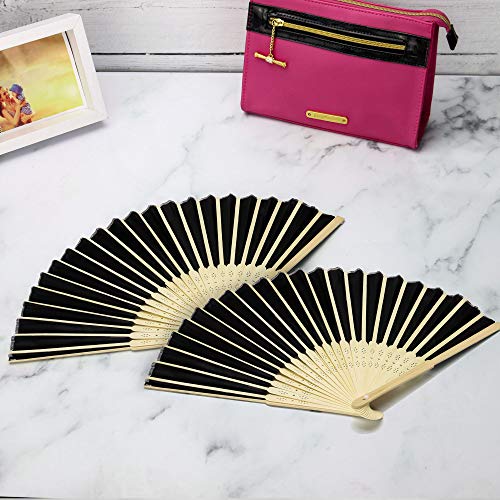 Abanicos japoneses plegables de bambú - Paquete de 10 | Abanico de tela negra | Decoraciones para fiestas y regalos | Pukkr