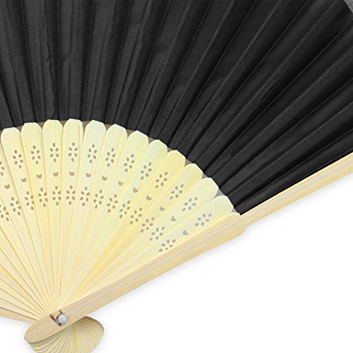 Abanicos japoneses plegables de bambú - Paquete de 10 | Abanico de tela negra | Decoraciones para fiestas y regalos | Pukkr