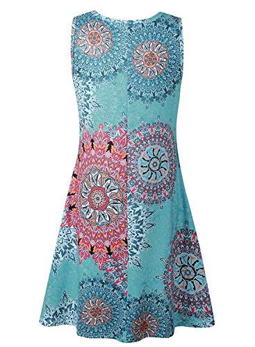 Abravo Mujer Vestido Estampado Floral sin Mangas Vestido Casual Corto Playa con un Bolsillo,Azul,M