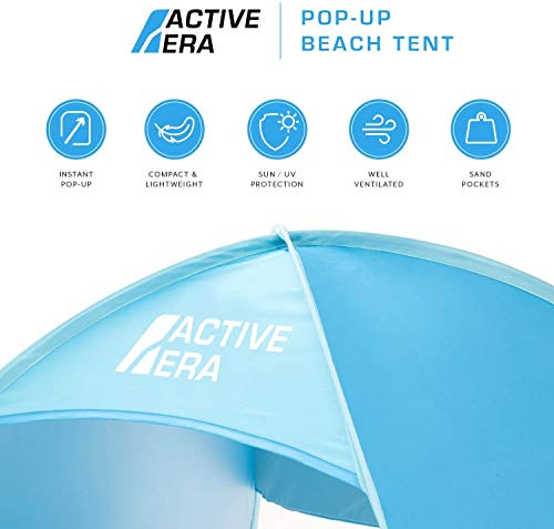 Active Era Tienda de Playa Pop-Up. Desplegable Instantánea para 2 personas - Con FPS 50+ para Protección Solar UV - Incluye Bolsa de Viaje & Piquetas para Tienda