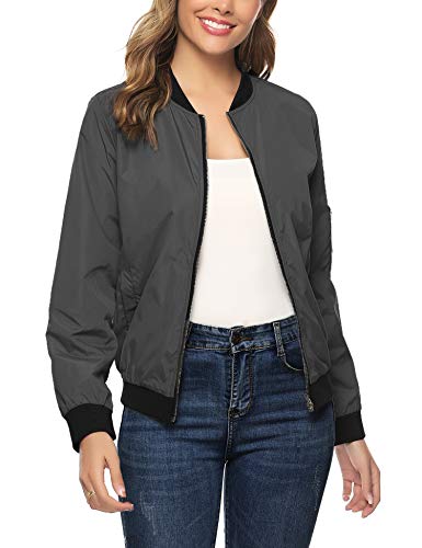 Aibrou Chaqueta Bomber Mujer Invierno,Cazadora Oversize,Suelto y cómodo Estilo Neutro,Casual Uniforme Beisbol con Cremallera,Cazadora Bomber Chaqueta Ligera (Gris Oscuro, M)