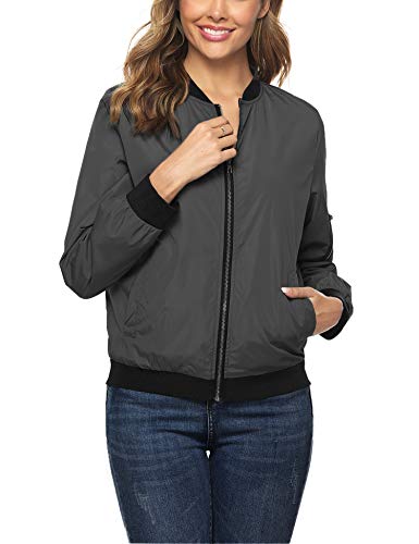 Aibrou Chaqueta Bomber Mujer Invierno,Cazadora Oversize,Suelto y cómodo Estilo Neutro,Casual Uniforme Beisbol con Cremallera,Cazadora Bomber Chaqueta Ligera (Gris Oscuro, M)