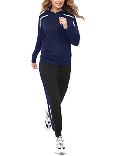 Aibrou Conjunto Chándal de Mujer Sudadera con Cremallera y Pantalones, Trajes de 2 Piezas Deporta Moda de Manga Larga Ropa de salón Corredores, (Armada , XL)