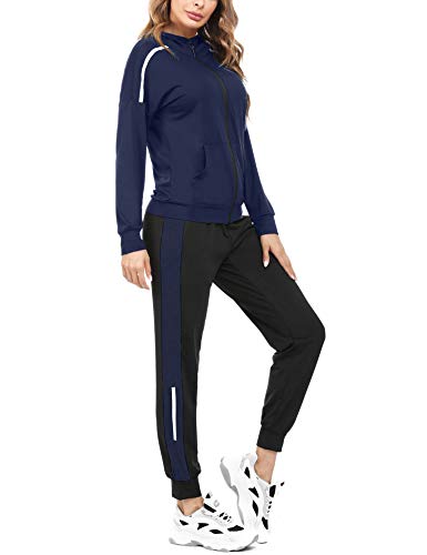 Aibrou Conjunto Chándal de Mujer Sudadera con Cremallera y Pantalones, Trajes de 2 Piezas Deporta Moda de Manga Larga Ropa de salón Corredores, (Armada , XL)