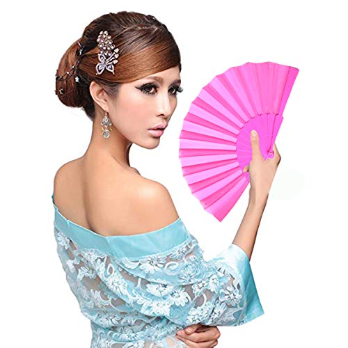 AIUIN 1 pcs Abanico Rosa de Boda Plegable de Mano Tela Regalo Recuerdo Detalle para Invitados de Boda Fiesta o Baile Arte Madera