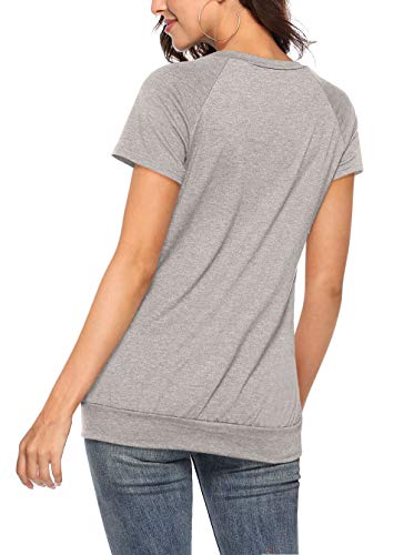 Ajpguot Camisetas Mujer Manga Cuello Redondo con Botón Tops Color Sólido Blusas T-Shirts Casual Camisas con Bolsillo