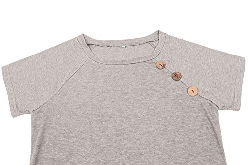 Ajpguot Camisetas Mujer Manga Cuello Redondo con Botón Tops Color Sólido Blusas T-Shirts Casual Camisas con Bolsillo