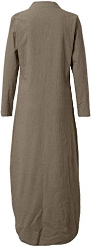 Alessioy Vestido De Verano Caftán Largo Lino con Vestidos De Ranura Playa Vida de la Moda De Mujer E Es Sin Mangas E E De Mujer del Vestido Ibiza Hippie V Escote (Color : Khaki, One Size : 3XL)