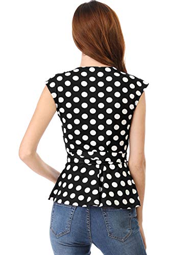 Allegra K Blusa Top De Puntos Frente Envoltura Cuello En V Sin Mangas para Mujeres Blanco Negro XL