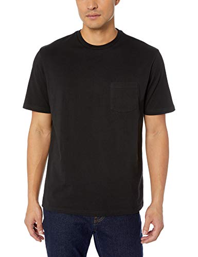 Amazon Essentials - Pack de 2 camisetas de manga corta y corte holgado con cuello redondo y bolsillo para hombre, Negro (Black Bla), US S (EU S)