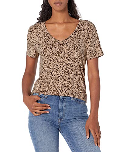 Amazon Essentials Túnica de Manga Corta con Cuello en V Fashion-t-Shirts, Mini Leopardo, XS