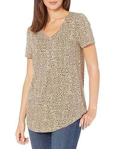 Amazon Essentials Túnica de Manga Corta con Cuello en V Fashion-t-Shirts, Mini Leopardo, XS