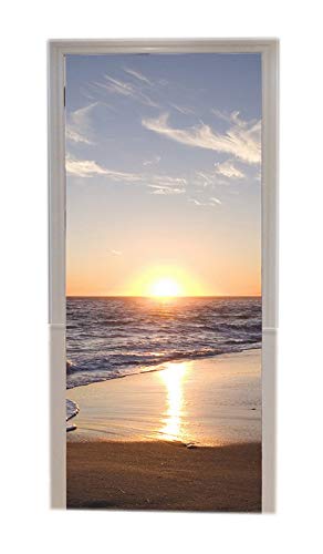 A.Monamour Pegatinas Decorativas de Puerta Autoadhesivo 3D Malibu Atardecer Playa De Arena Océano Costa Naturaleza Paisaje Vinilo para Puertas Mural PVC Pegatinas de Pared Foto Poster 90 x 200 cm