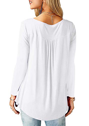 Amoretu Top Blusa Mujer Manga Larga Blanco Delgado Color Sólido Camisa Cuello en V Botones Blusa L