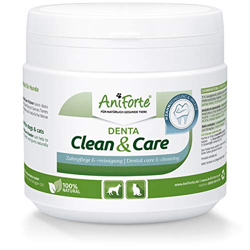 AniForte Denta Clean and Care Powder para Perros y Gatos 300g - Producto Natural para el Cuidado de los Dientes. Dientes Blancos, Aliento Fresco, Prevención de Placa, cuidado dental, polvo de dientes