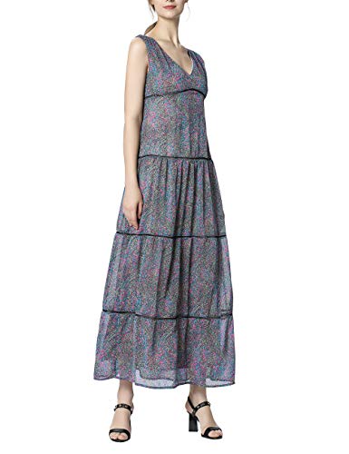 APART Fashion Dress with Volants Vestido, Azul (Petroleo/Multicolor Petroleo/Multicolor), 36 (Talla del Fabricante: 34) para Mujer