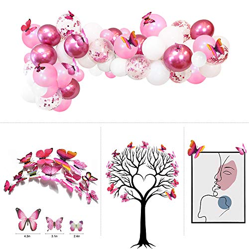 APERIL Kit de Guirnaldas de Globos 117 Piezas Globos de Cumpleaños y 3D Mariposas Decoración Arcos de Globos Metálicos Rosa Blanco Confeti para Niña Decoración de Boda Cumpleaños Fiesta Comunion