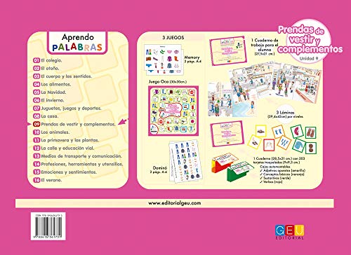 Aprendo palabras. Unidad 9: Prendas de vestir y complementos / Editorial GEU/ Diseñado para maestros E.Infantil / Enseña vocabulario básico