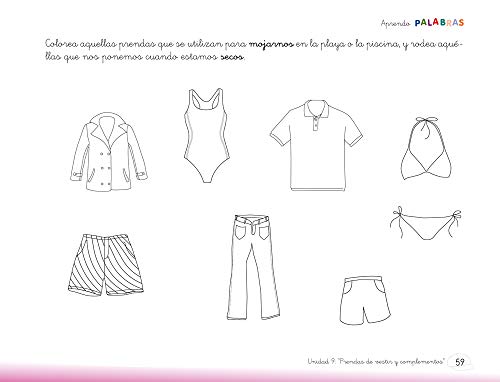 Aprendo palabras. Unidad 9: Prendas de vestir y complementos / Editorial GEU/ Diseñado para maestros E.Infantil / Enseña vocabulario básico
